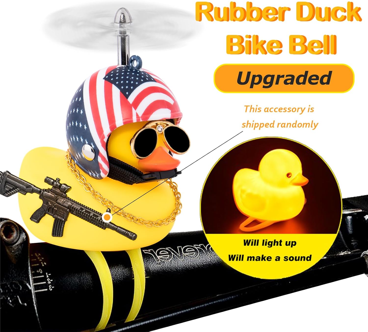 wonuu Rubber Duck Bike Bell, Squeeze Ducks with Helmet for Cycling Car Dashboard Decorations Motorcycle Bicycle Accessories
