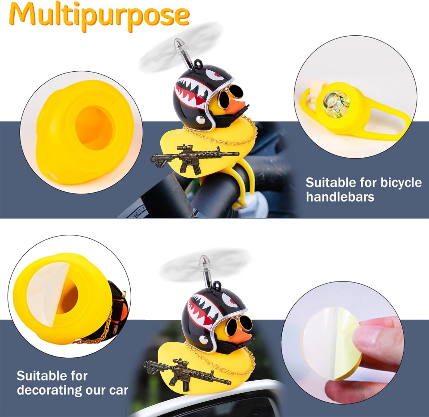 wonuu Rubber Duck Bike Bell, Squeeze Ducks with Helmet for Cycling Car Dashboard Decorations Motorcycle Bicycle Accessories