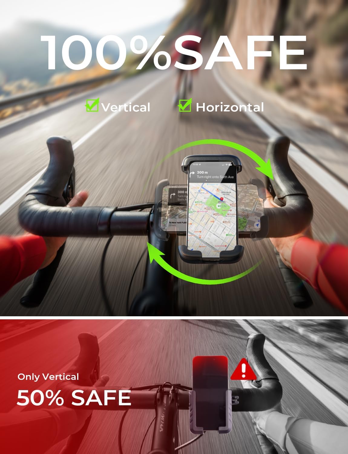 LISEN Bike Phone Holder, Super Easy Install Ultra Stable Motorcycle Phone Mount, Bicycle Handlebar Holder Mount for Adults Kids, Bike Bicycle Ebike Gear Accessories, for iPhone Samsung Google Pixel