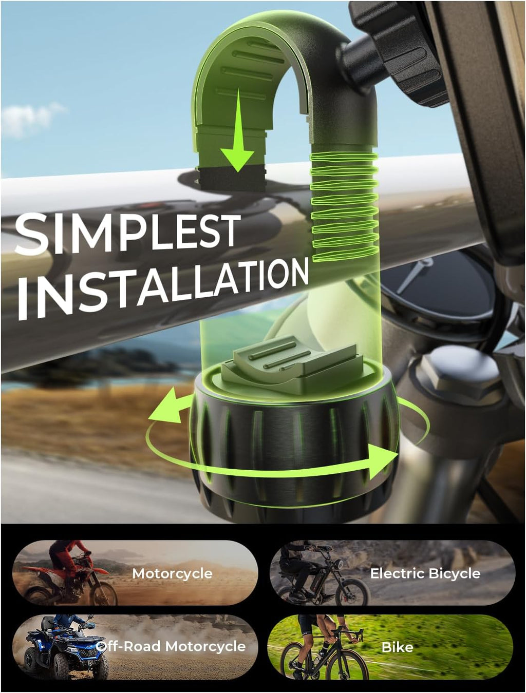 LISEN Bike Phone Holder, Super Easy Install Ultra Stable Motorcycle Phone Mount, Bicycle Handlebar Holder Mount for Adults Kids, Bike Bicycle Ebike Gear Accessories, for iPhone Samsung Google Pixel