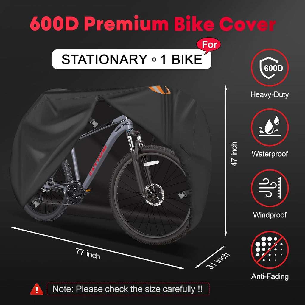 Zettum Bike Cover for 2 Bikes - 600D Bike Covers Outdoor Storage Waterproof & Heavy Duty, Bicycle Cover for 2 eBike, Mountain Bike, Road Bike, Hybrid Bike, Beach Cruiser Bike, Scooter and More