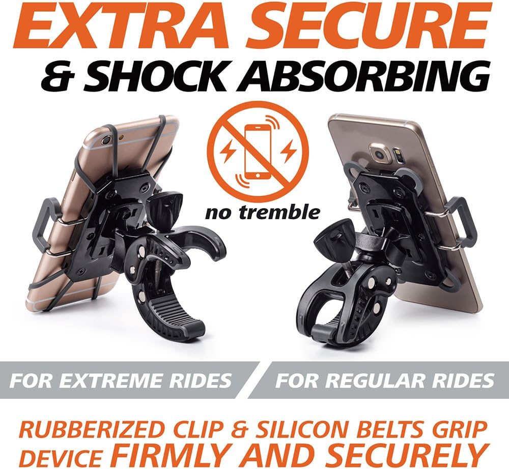 CAW.CAR Accessories Metal Bike & Motorcycle Phone Mount - The Only Unbreakable Handlebar Holder for iPhone, Samsung or Any Other Smartphone. +100 to Safeness & Comfort