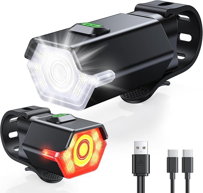 3+6 Modes Bike Lights for Night Riding with Side Light, Rechargeable & IP65 Waterproof Bicycle Light, Bike Headlight and Tail Light Set for Road Mountain Cycling