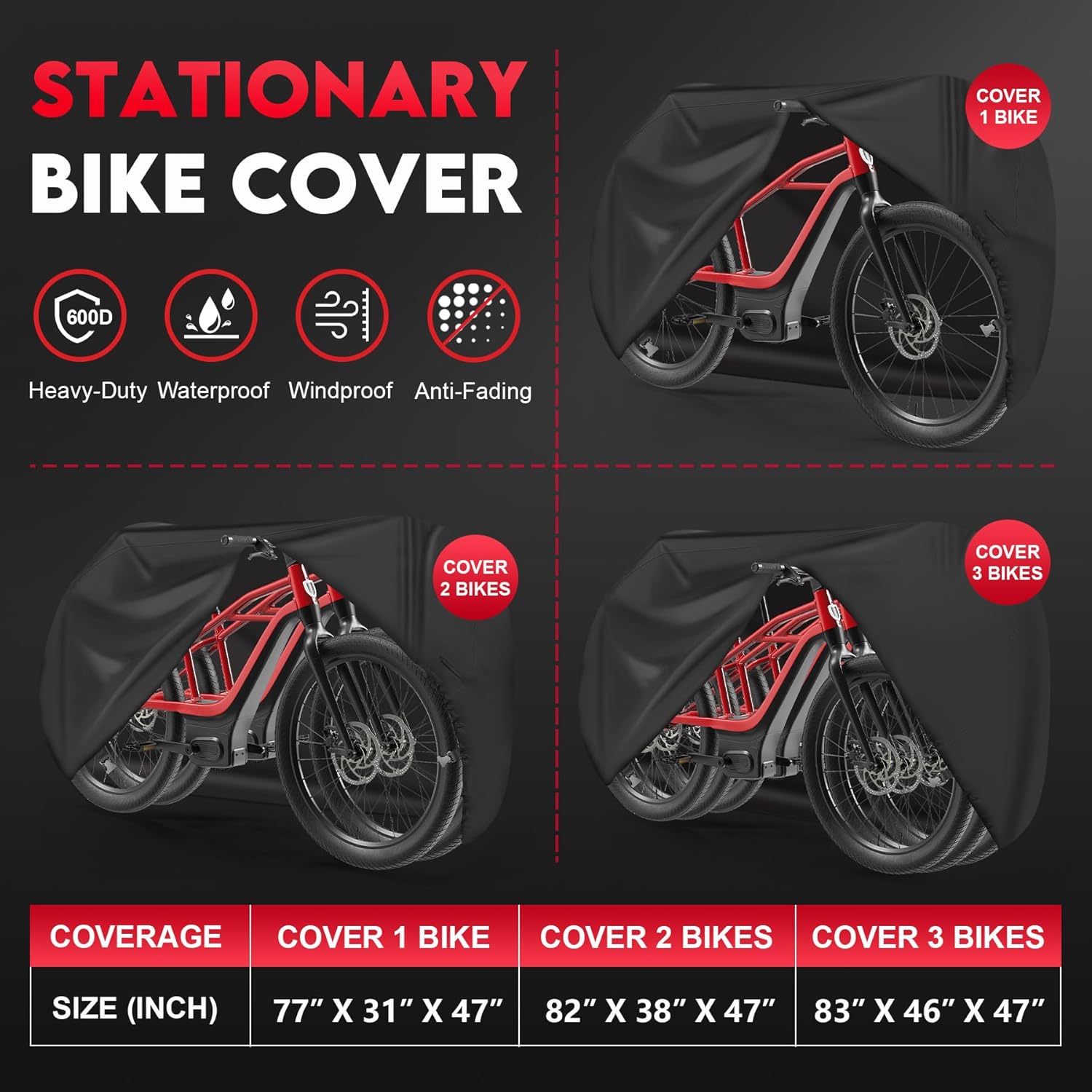 Zettum Bike Cover for 2 Bikes - 600D Bike Covers Outdoor Storage Waterproof & Heavy Duty, Bicycle Cover for 2 eBike, Mountain Bike, Road Bike, Hybrid Bike, Beach Cruiser Bike, Scooter and More