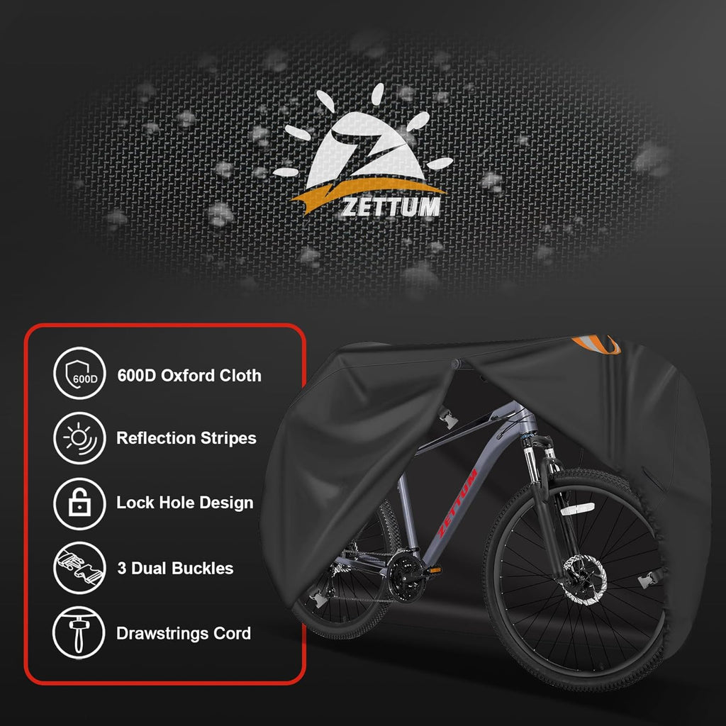Zettum Bike Cover for 2 Bikes - 600D Bike Covers Outdoor Storage Waterproof & Heavy Duty, Bicycle Cover for 2 eBike, Mountain Bike, Road Bike, Hybrid Bike, Beach Cruiser Bike, Scooter and More