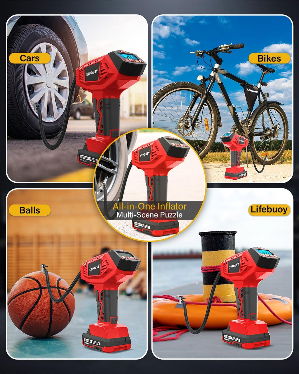 Upgraded Tire Inflator Portable Air Compressor, 160PSI Cordless Air Pump with 20V Rechargeable Battery, 2X Faster Inflation, Digital Pressure Gauge for Car, Motorcycle, E-Bike & Balls