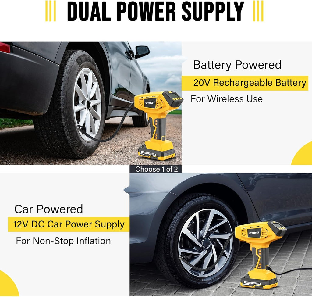Upgraded Tire Inflator Portable Air Compressor, 160PSI Cordless Air Pump with 20V Rechargeable Battery, 2X Faster Inflation, Digital Pressure Gauge for Car, Motorcycle, E-Bike & Balls