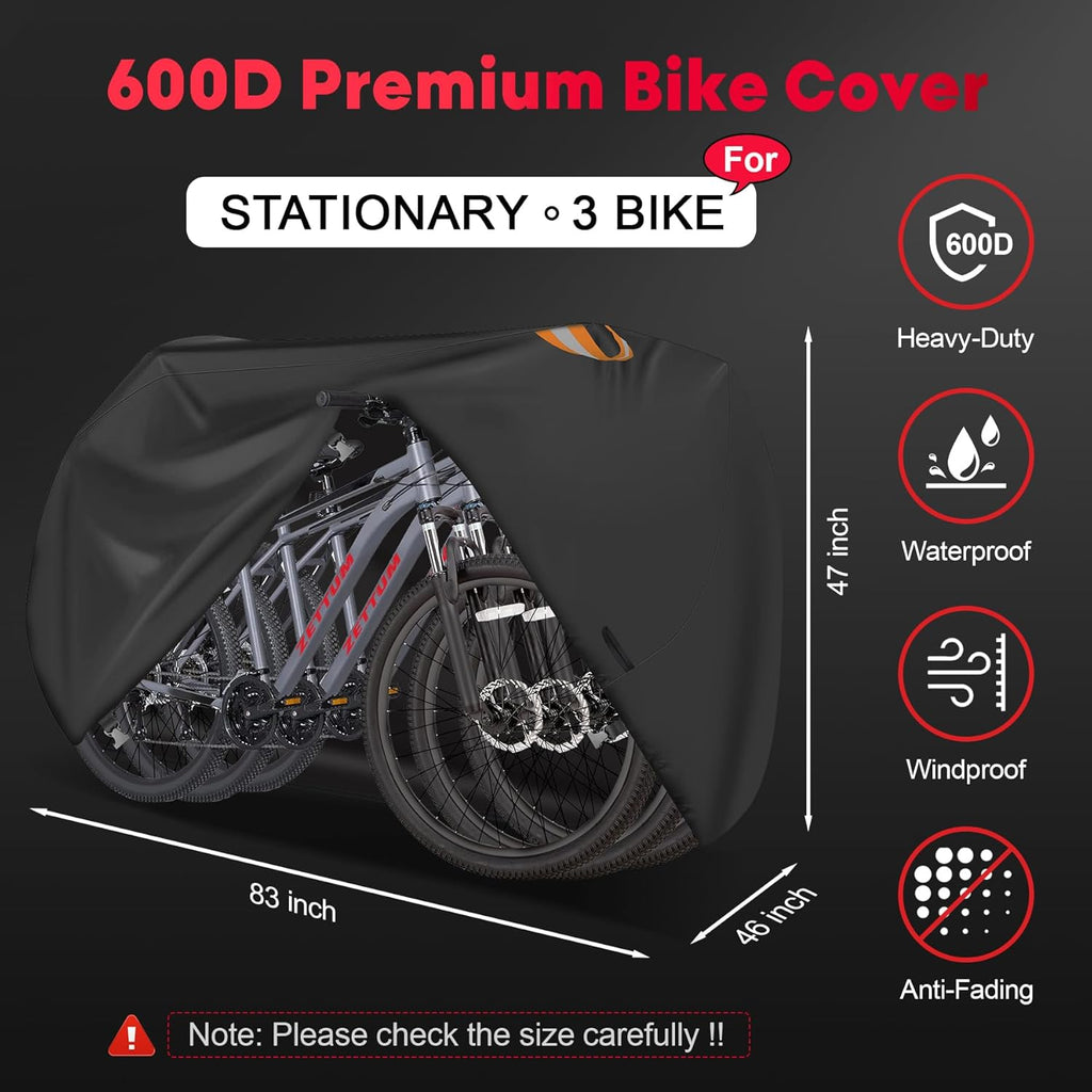 Zettum Bike Cover for 2 Bikes - 600D Bike Covers Outdoor Storage Waterproof & Heavy Duty, Bicycle Cover for 2 eBike, Mountain Bike, Road Bike, Hybrid Bike, Beach Cruiser Bike, Scooter and More