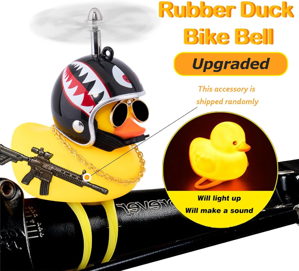 wonuu Rubber Duck Bike Bell, Squeeze Ducks with Helmet for Cycling Car Dashboard Decorations Motorcycle Bicycle Accessories