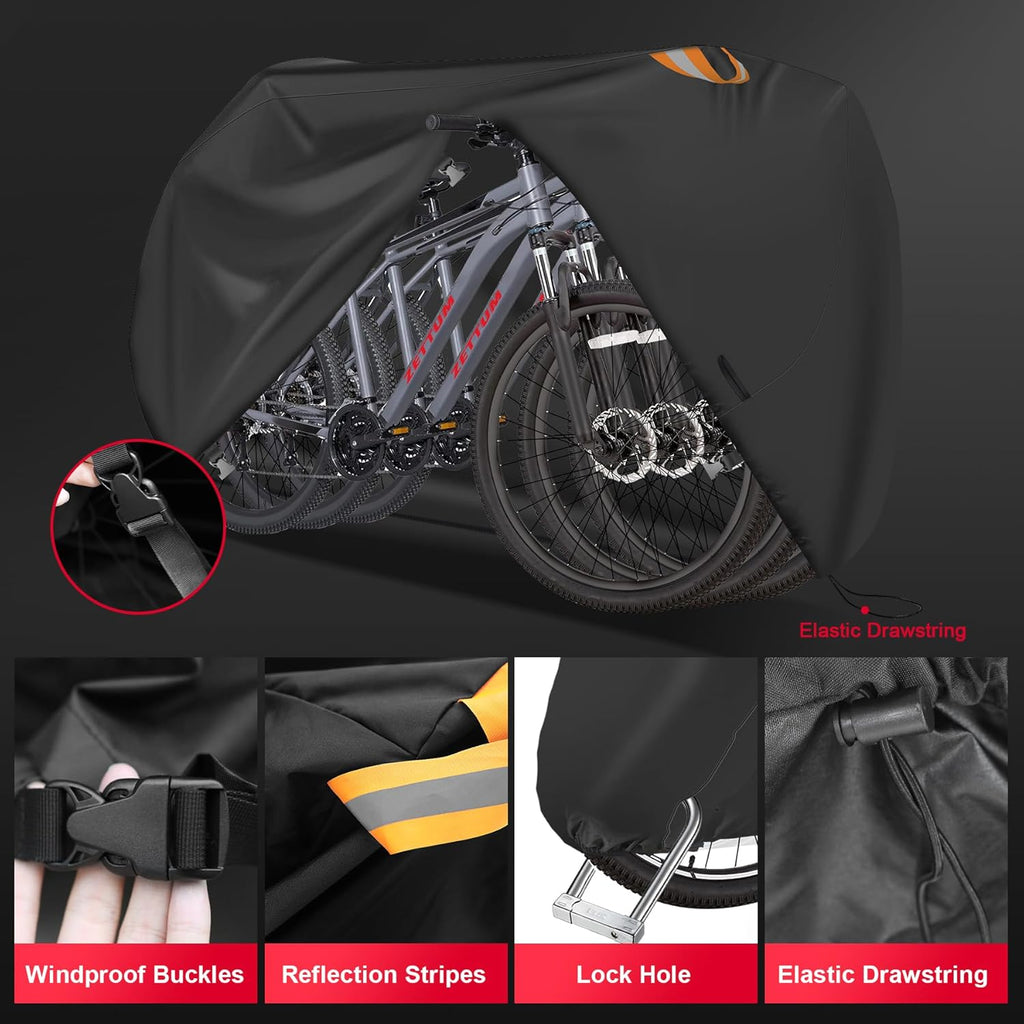 Zettum Bike Cover for 2 Bikes - 600D Bike Covers Outdoor Storage Waterproof & Heavy Duty, Bicycle Cover for 2 eBike, Mountain Bike, Road Bike, Hybrid Bike, Beach Cruiser Bike, Scooter and More
