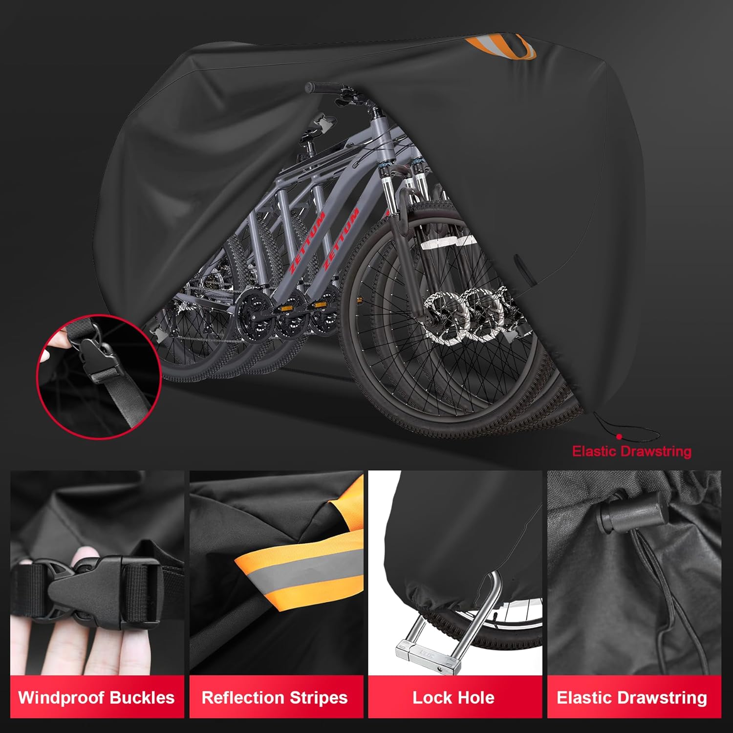 Zettum Bike Cover for 2 Bikes - 600D Bike Covers Outdoor Storage Waterproof & Heavy Duty, Bicycle Cover for 2 eBike, Mountain Bike, Road Bike, Hybrid Bike, Beach Cruiser Bike, Scooter and More