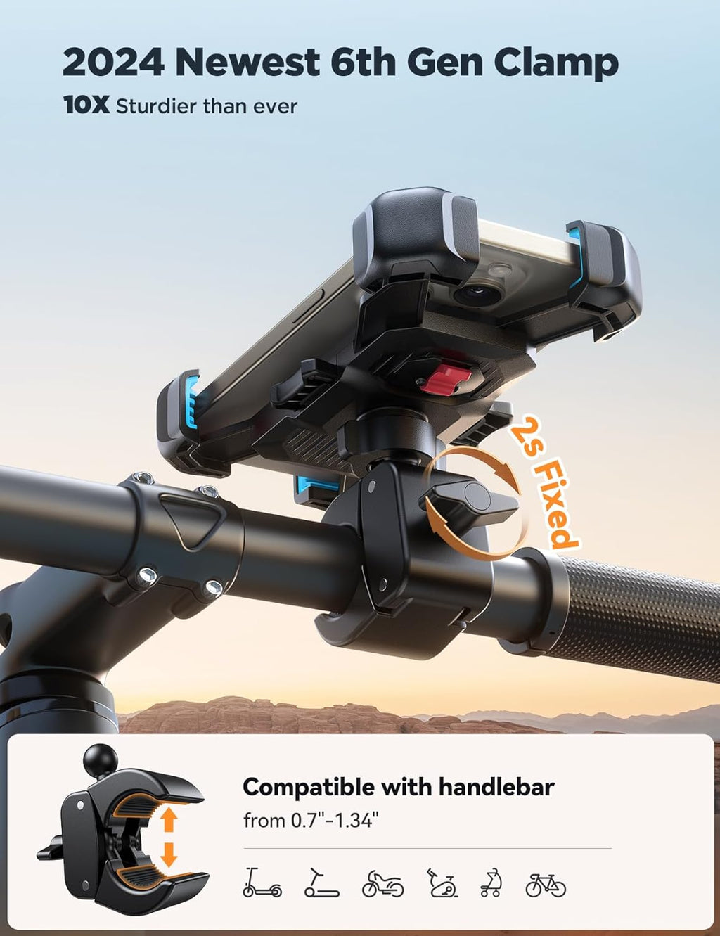 JOYROOM Motorcycle Phone Mount, 1s Auto Lock100mph Military Anti-Shake Bike Phone Holder for Bicycle, 10s Quick Install Handlebar Phone Mount, Compatible with iPhone, Samsung, All Cell Phone