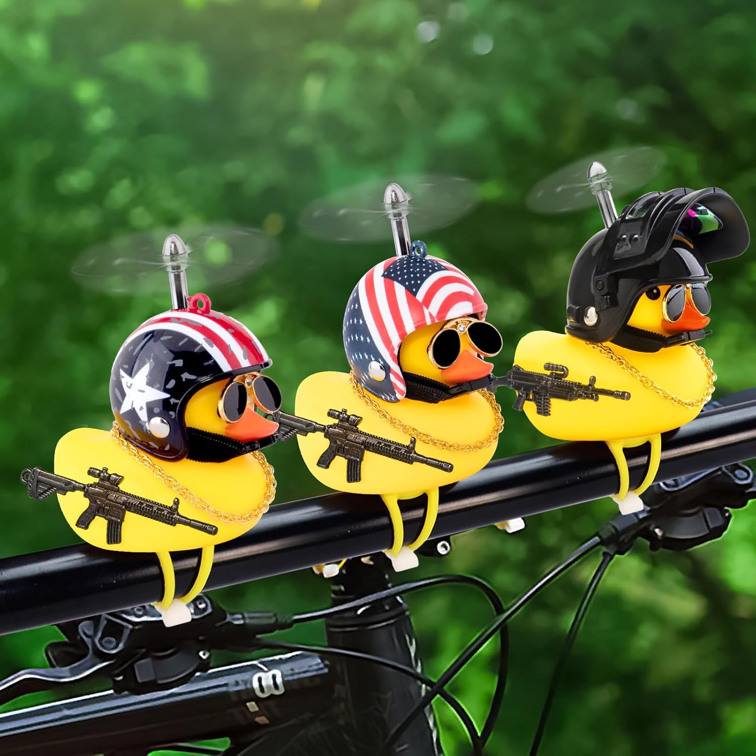 wonuu Rubber Duck Bike Bell, Squeeze Ducks with Helmet for Cycling Car Dashboard Decorations Motorcycle Bicycle Accessories