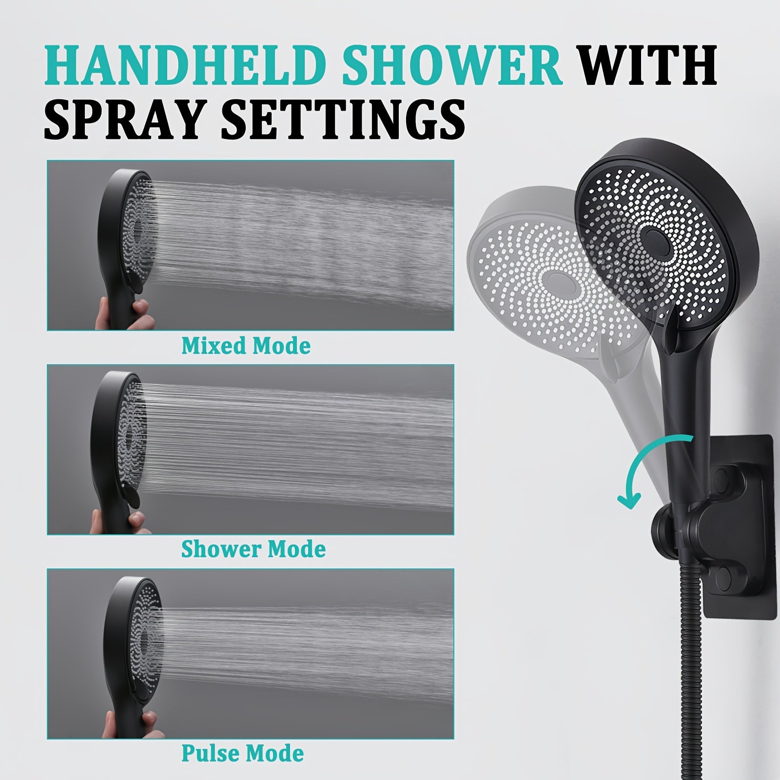 Black Shower Head Set, 10-Inch High-Pressure Rainfall Showerhead with 12-Inch Adjustable Extension Arm And 3 Settings Powerful Shower Spray, 3-Way Shower Toggle Valve, Extra Long Hose - Wall Mounted,for Shower Use Only
