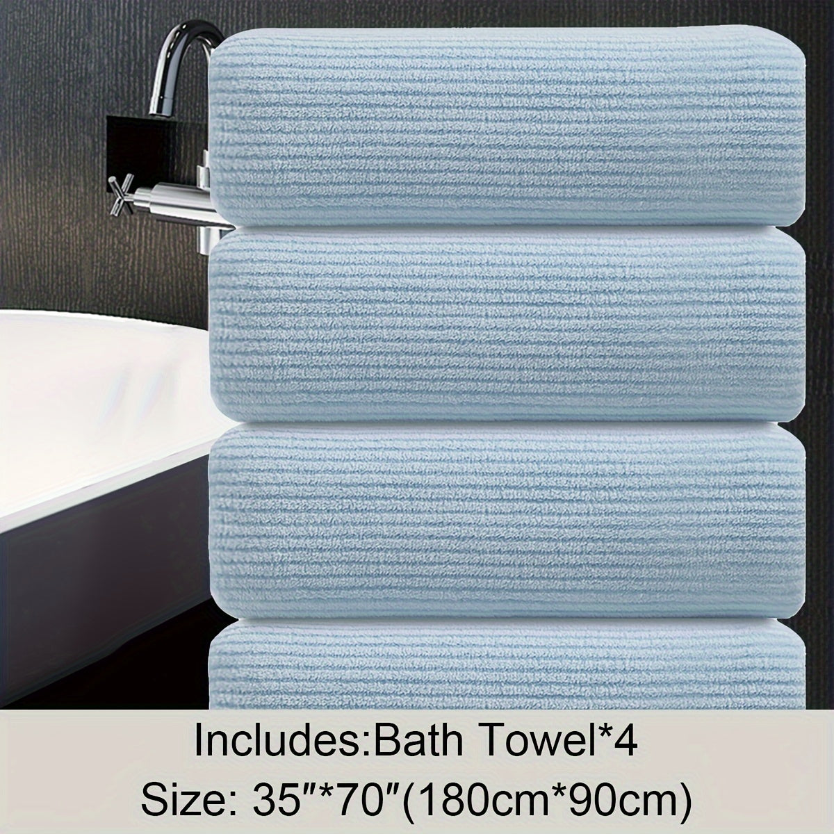 4 Piece Oversized Striped Bath Towel Set 35 x 70 Inches 750 GSM, Highly Absorbent & Quick Dry & Ultra-soft Showering Towel for Gym Bathroom Spa, Ideal Bathroom Supplies, Include 4 Pack Extra Large Bath Sheet