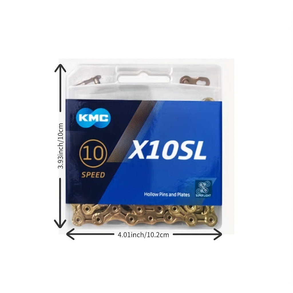 KMC 10\u002F11 Speed Mountain & Road Bike Chain - Golden Single Chain Sleeve for Dead Bikes, Durable High Performance, Includes Multiple Use Chains, Mountain Bike Accessories, Stylish Bike Accessories, Rugged Construction, Cutout Design (SL)