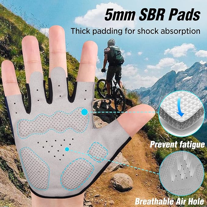 Bike Cycling Gloves - Men & Women, Anti-Slip, Shock-Absorbing Mountain Bike Gloves with Breathable Fabric & Reflective Strips