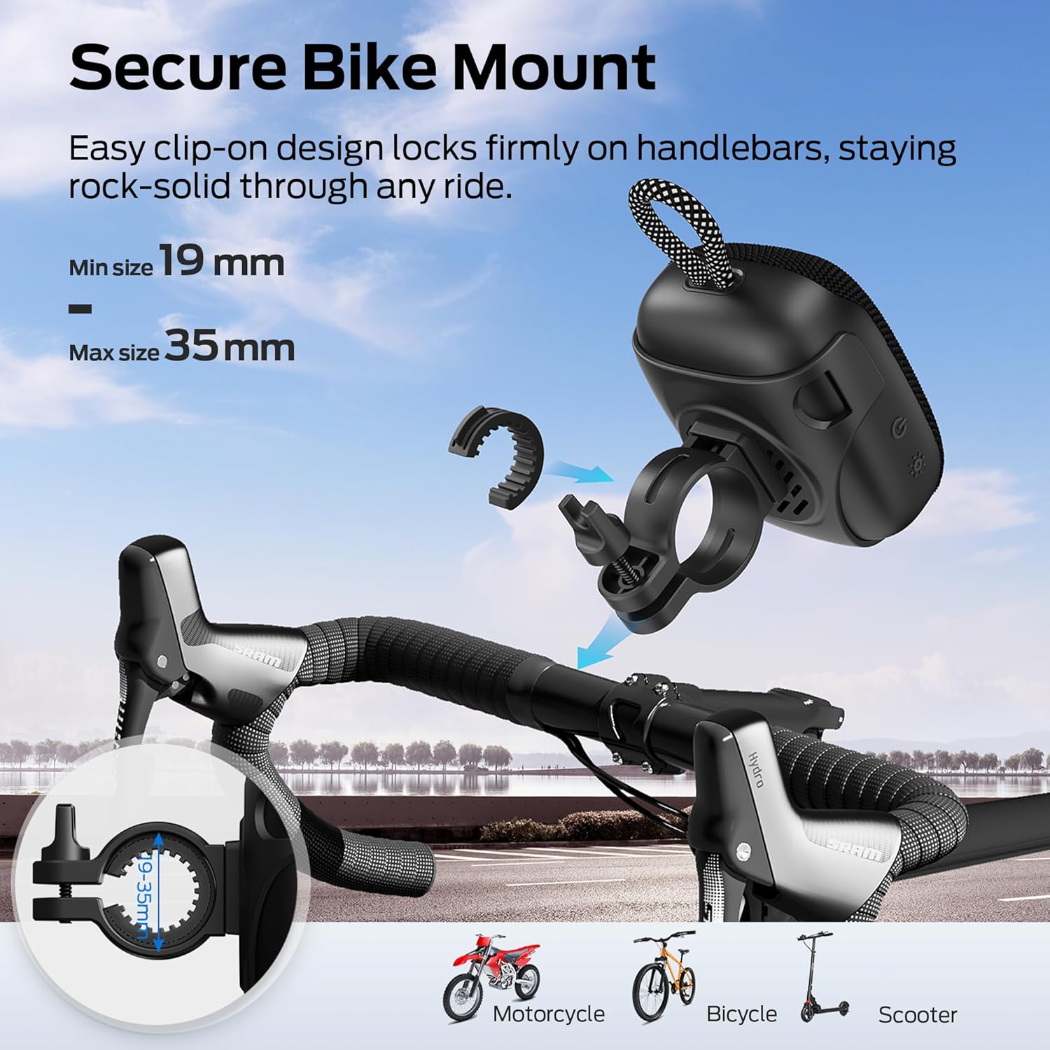 Monster S300 Portable Bluetooth Bike Speaker, IPX7 Waterproof Wireless Shower Speaker with RGB Lights, 10H Playtime, Loud Sound, Bluetooth 6.0, Bike Accessories, TWS, for Outdoors/Travel/Home, Black