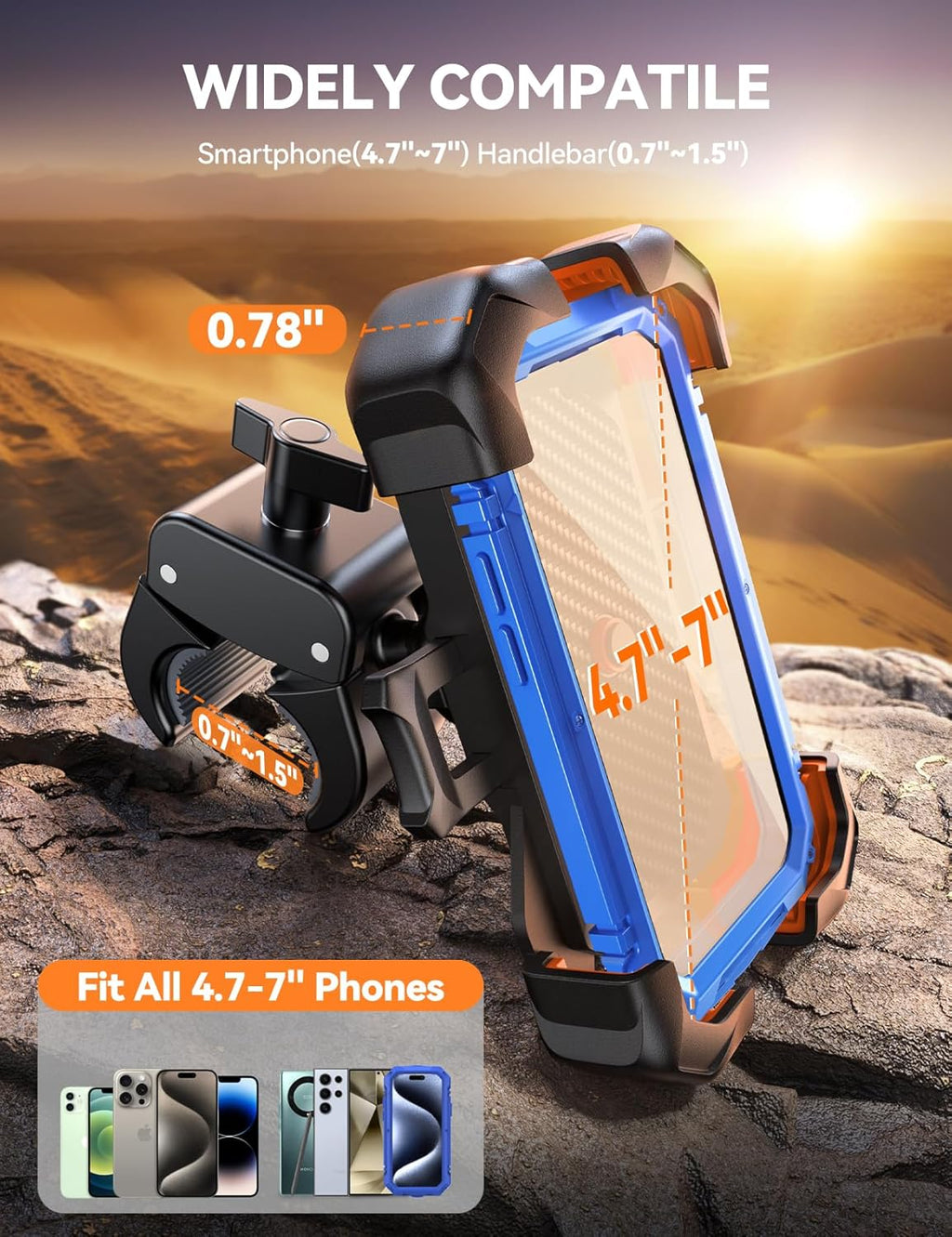 JOYROOM Motorcycle Phone Mount, 1s Auto Lock100mph Military Anti-Shake Bike Phone Holder for Bicycle, 10s Quick Install Handlebar Phone Mount, Compatible with iPhone, Samsung, All Cell Phone