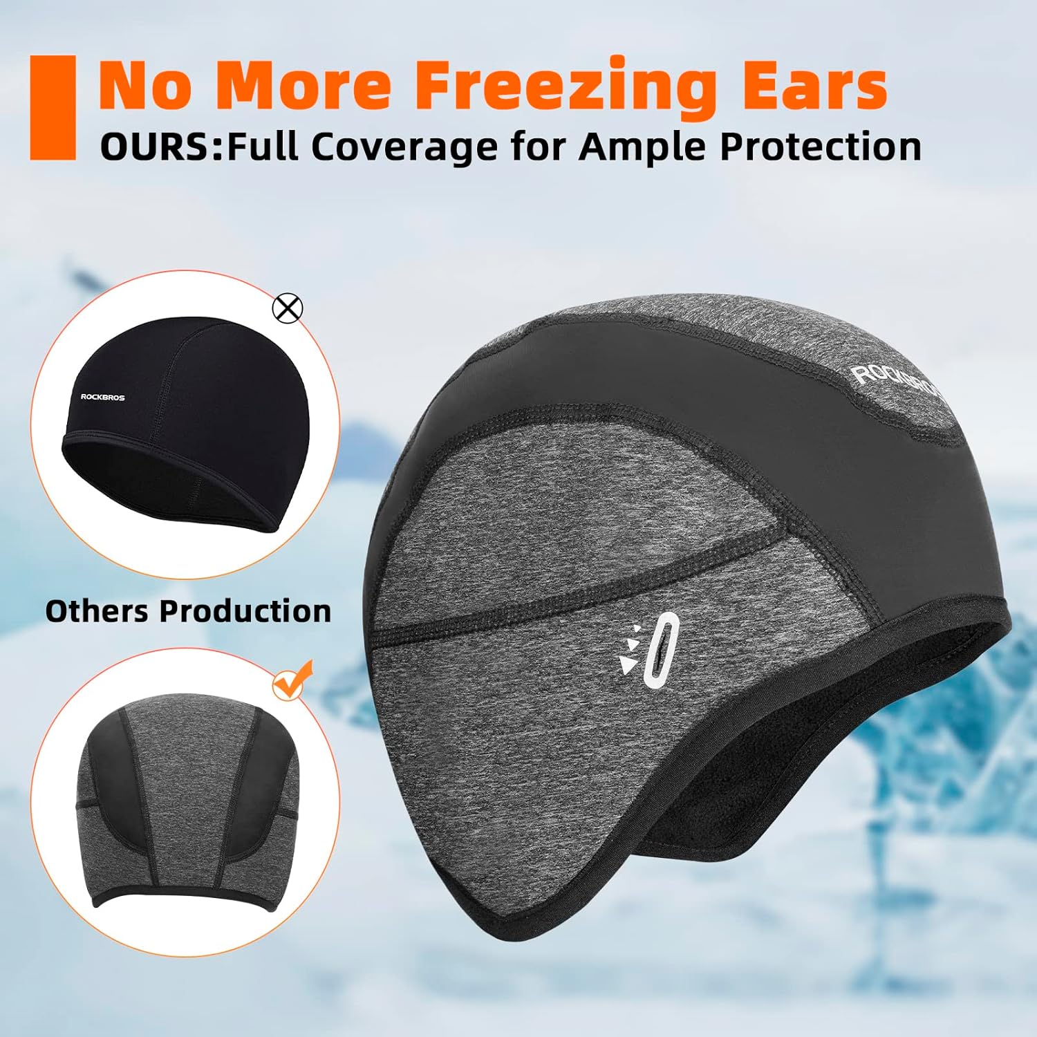 ROCKBROS Winter Cycling Caps for Men Women Windproof Cycling Hat with Sun Visor Under Helmet Liner Black