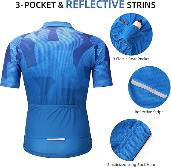 Cycling Jersey Mens Set Reflective Breathable Short Bike Clothing Quick-Dry Bicycle Shirts with 3D Padded Shorts