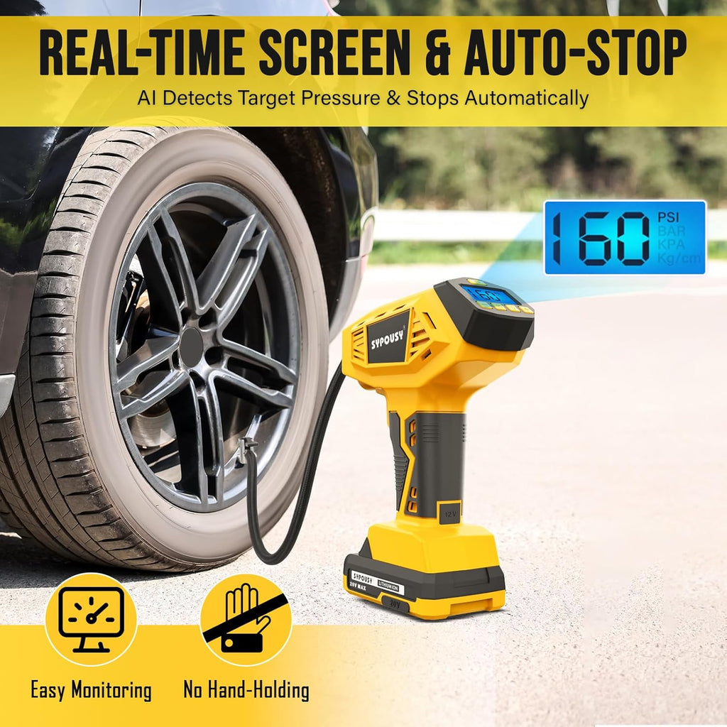 Upgraded Tire Inflator Portable Air Compressor, 160PSI Cordless Air Pump with 20V Rechargeable Battery, 2X Faster Inflation, Digital Pressure Gauge for Car, Motorcycle, E-Bike & Balls