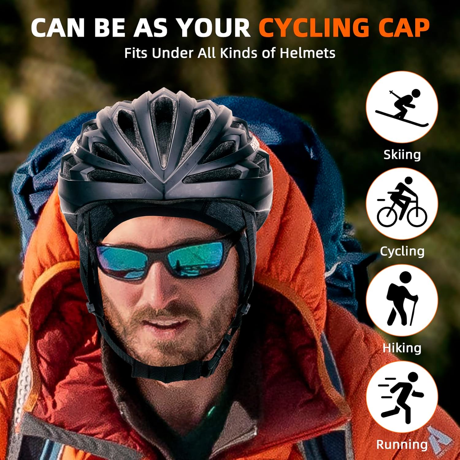 ROCKBROS Winter Cycling Caps for Men Women Windproof Cycling Hat with Sun Visor Under Helmet Liner Black