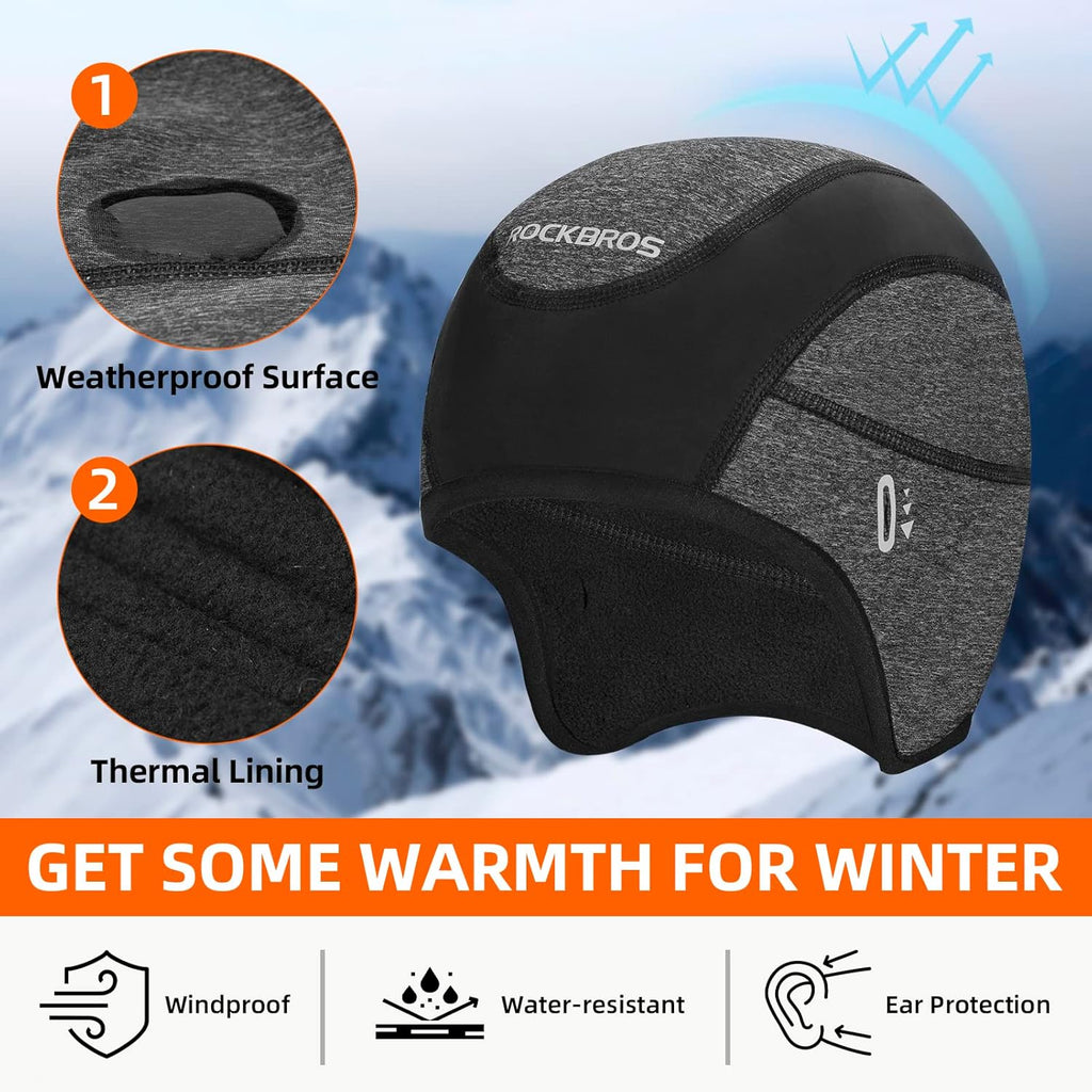 ROCKBROS Winter Cycling Caps for Men Women Windproof Cycling Hat with Sun Visor Under Helmet Liner Black