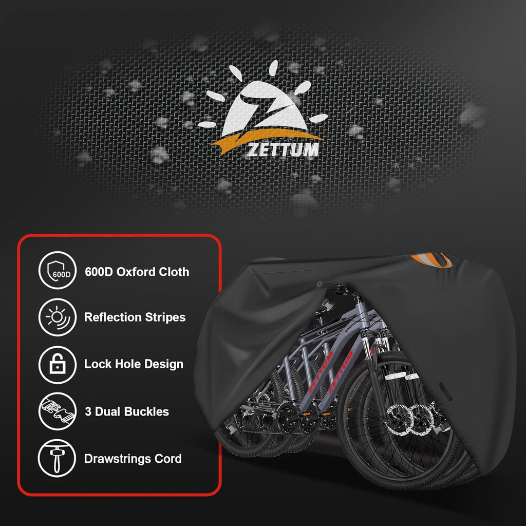 Zettum Bike Cover for 2 Bikes - 600D Bike Covers Outdoor Storage Waterproof & Heavy Duty, Bicycle Cover for 2 eBike, Mountain Bike, Road Bike, Hybrid Bike, Beach Cruiser Bike, Scooter and More