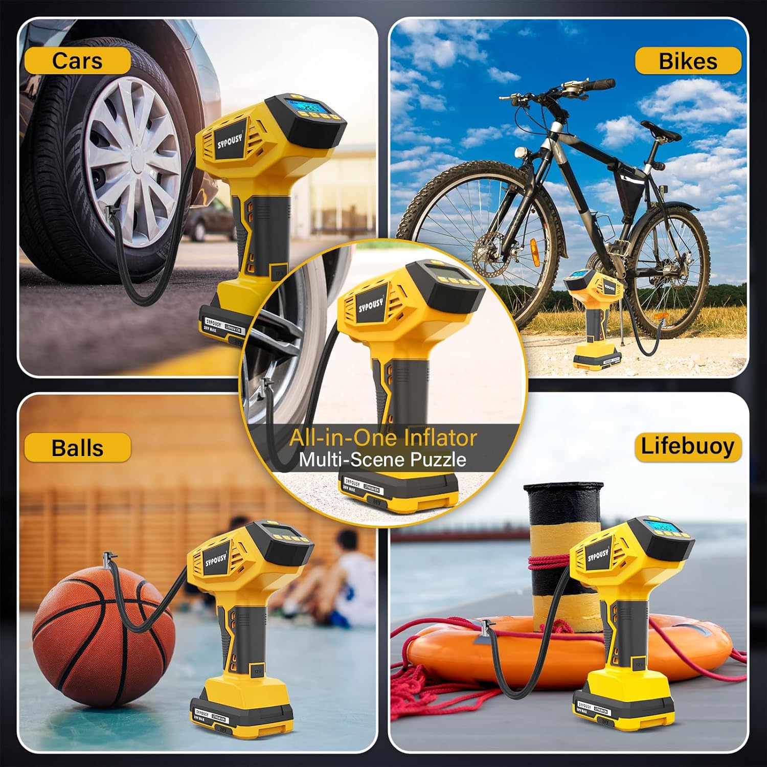 Upgraded Tire Inflator Portable Air Compressor, 160PSI Cordless Air Pump with 20V Rechargeable Battery, 2X Faster Inflation, Digital Pressure Gauge for Car, Motorcycle, E-Bike & Balls