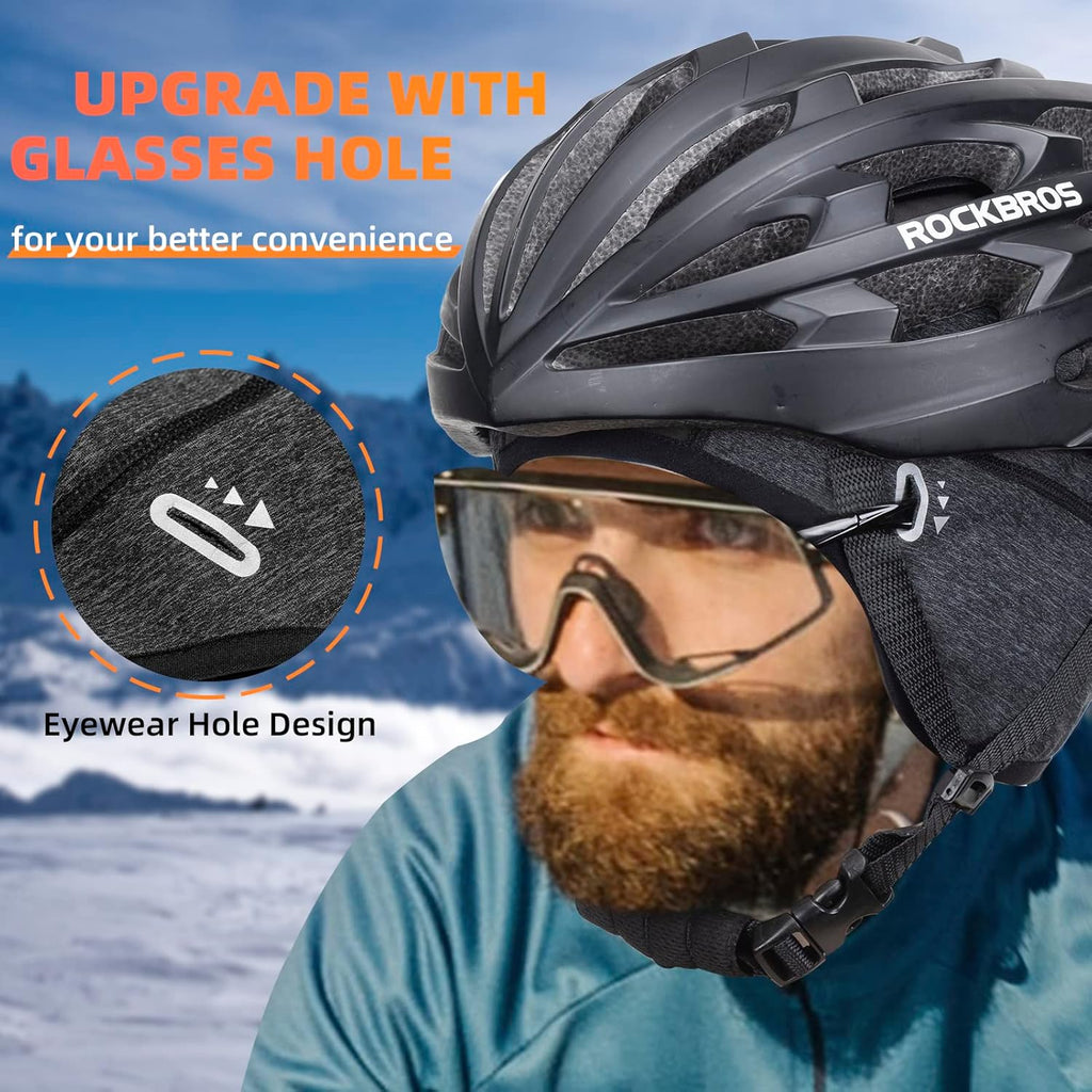 ROCKBROS Winter Cycling Caps for Men Women Windproof Cycling Hat with Sun Visor Under Helmet Liner Black