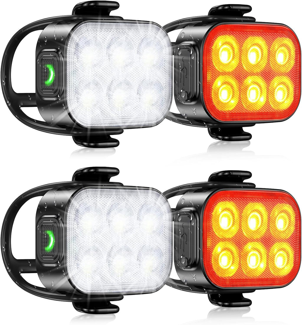 Bike Lights for Night Riding, USB Rechargeable Bike Lights Front and Back, Waterproof IP65 Bicycle Light, 4+6 Modes Bike Headlight and Tail Light Set,1.5 Hrs Fast Charging, Easy to Install