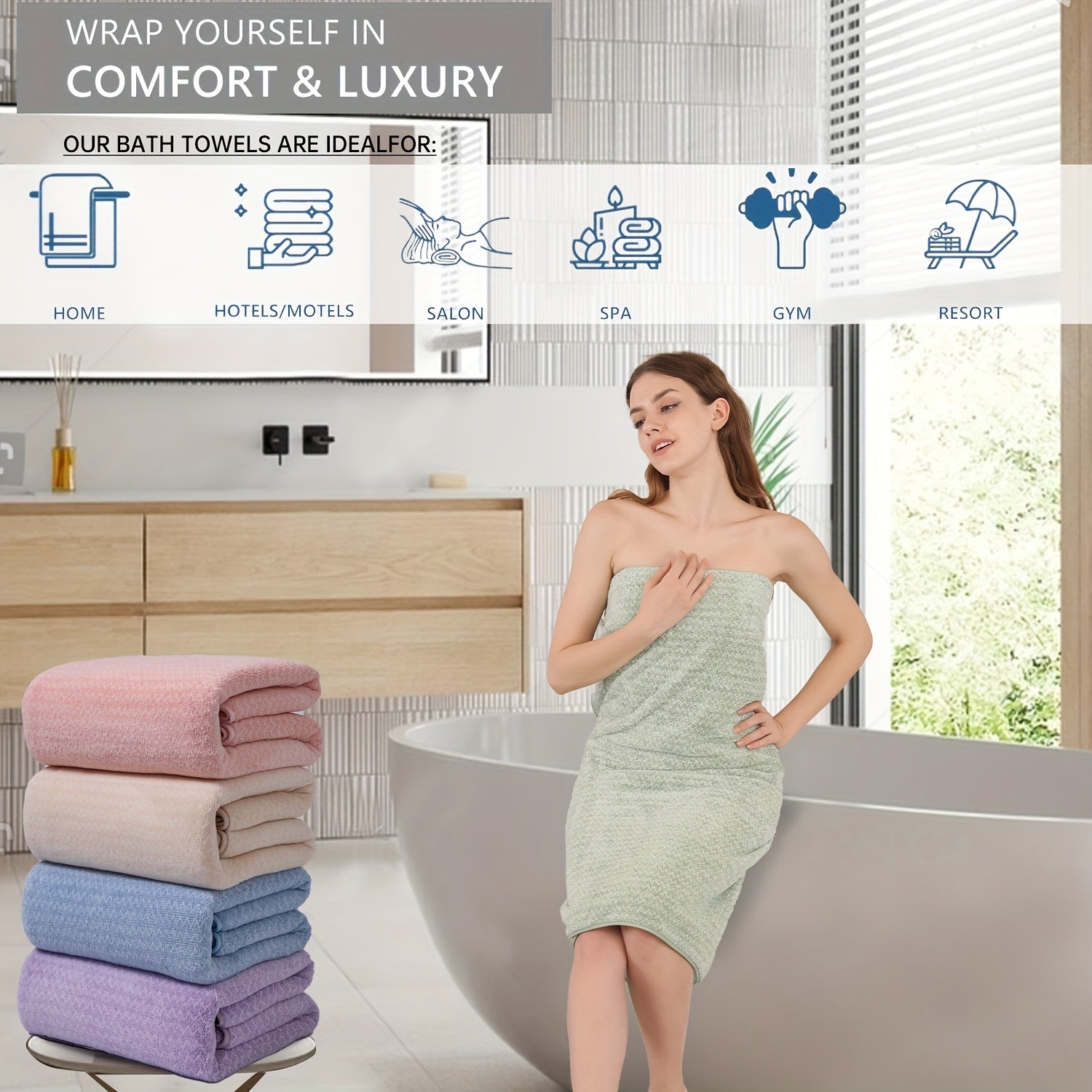 Set of 18 Bath Towels Made from 100% Microfiber, Designed for Family Bathrooms. Includes 6 Bath Towels, 6 Hand Towels, And 6 Washcloths. These Quick-Drying, Highly Absorbent Towels Are Ideal for Home Use, Hotels, Spas, And Outdoor Activities
