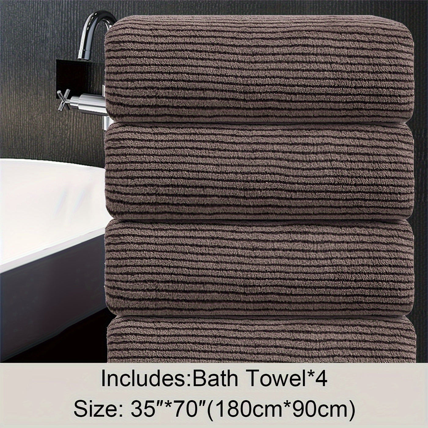 4 Piece Oversized Striped Bath Towel Set 35 x 70 Inches 750 GSM, Highly Absorbent & Quick Dry & Ultra-soft Showering Towel for Gym Bathroom Spa, Ideal Bathroom Supplies, Include 4 Pack Extra Large Bath Sheet
