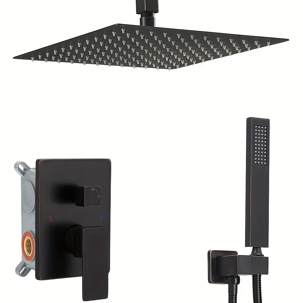 10 12 16 Inch Ceiling Mounted Shower System Rain Mixer Shower Combo Set Rainfall Shower Head System Matte Black Shower Faucet Rough-in Valve Body And Trim Included