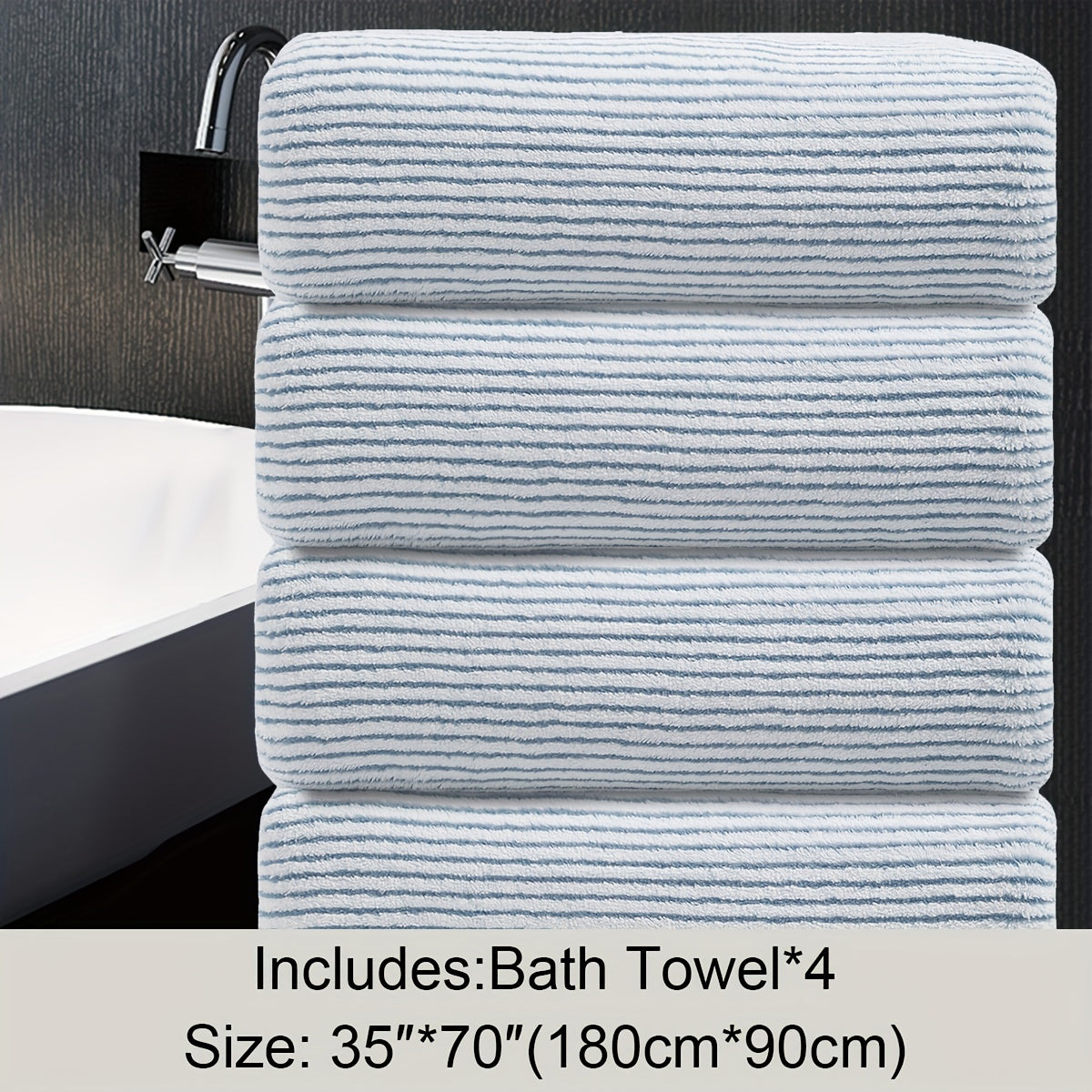 4 Piece Oversized Striped Bath Towel Set 35 x 70 Inches 750 GSM, Highly Absorbent & Quick Dry & Ultra-soft Showering Towel for Gym Bathroom Spa, Ideal Bathroom Supplies, Include 4 Pack Extra Large Bath Sheet