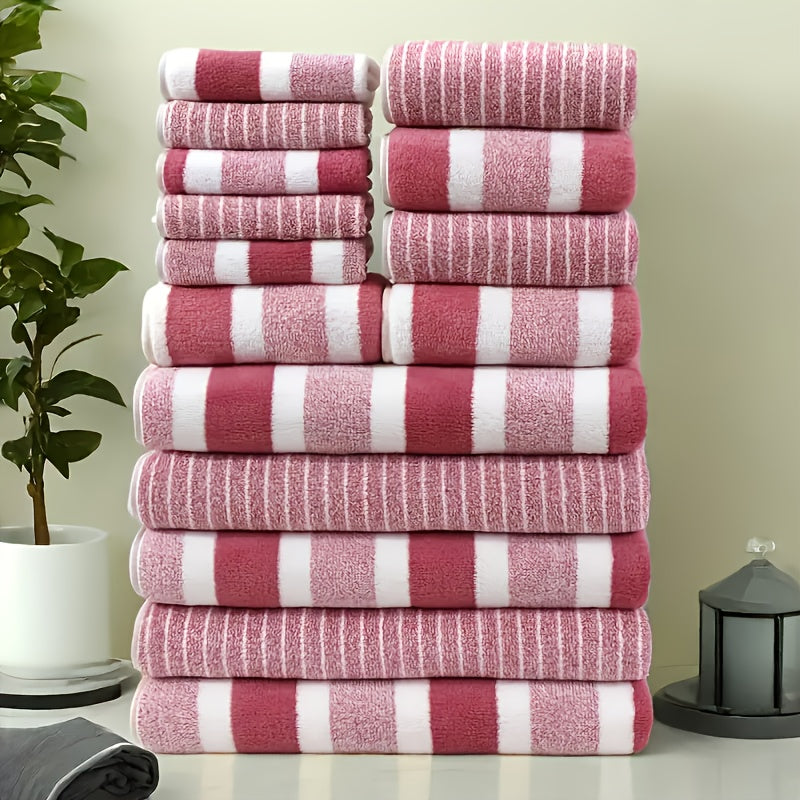 15 Coral Towel Set, Including 5 Face Towels, 5 Hand Towels, And 5 Bath Towels, Comfortable Absorbent Quick Drying Bath Towels, Suitable for Hotels, Sports, Travel, Fitness, Yoga, Ideal Bathroom Supplies