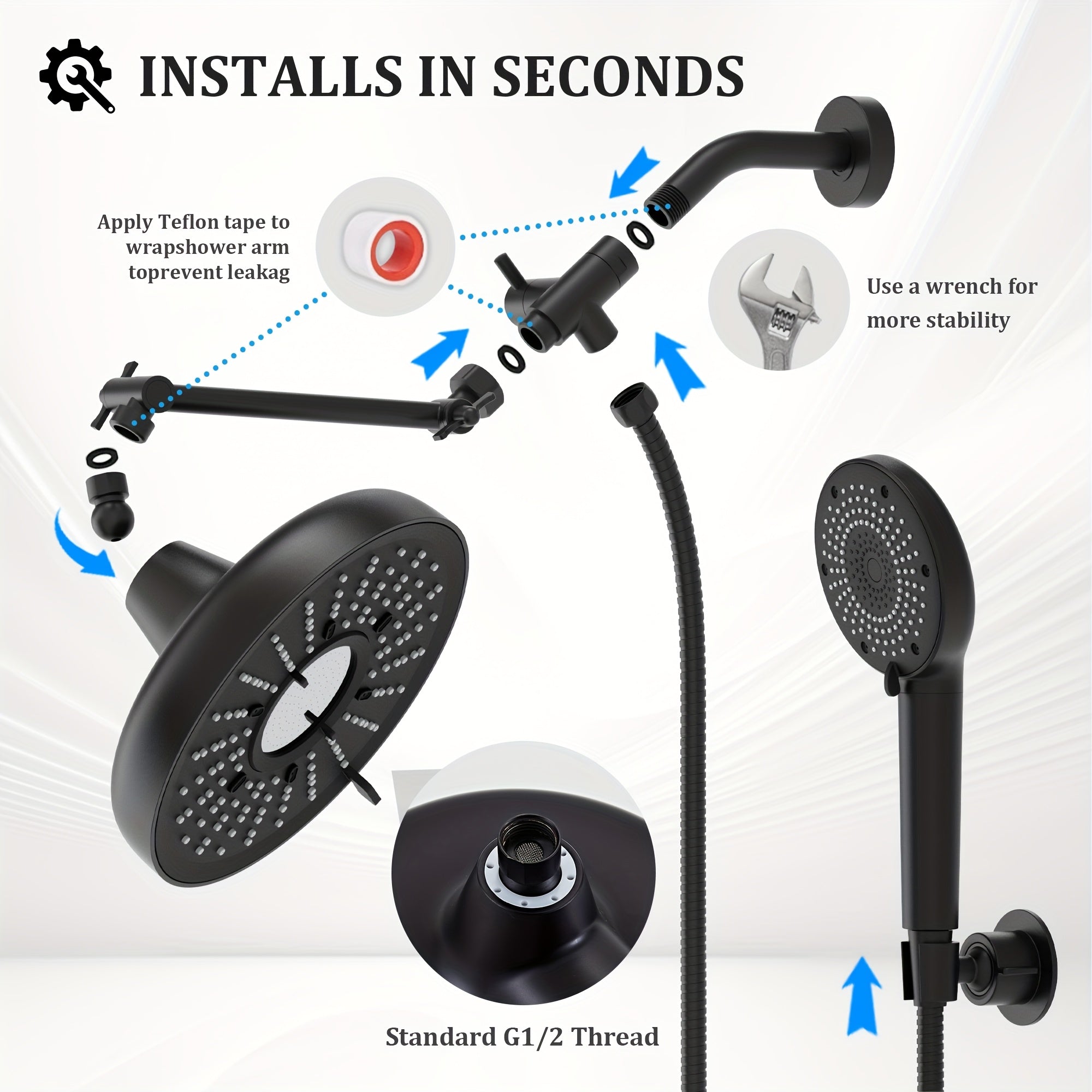Dual Shower Head Combo Set High Pressure Luxury Double Shower Heads With Rain Shower Sprayer 3-Way Shower Heads With Handheld Spray Combo