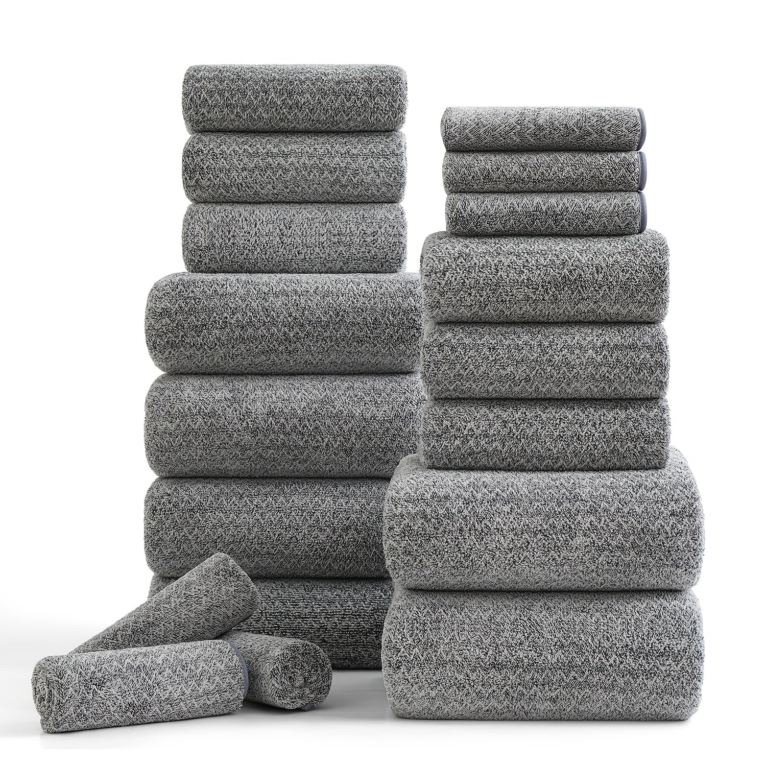 Set of 18 Bath Towels Made from 100% Microfiber, Designed for Family Bathrooms. Includes 6 Bath Towels, 6 Hand Towels, And 6 Washcloths. These Quick-Drying, Highly Absorbent Towels Are Ideal for Home Use, Hotels, Spas, And Outdoor Activities