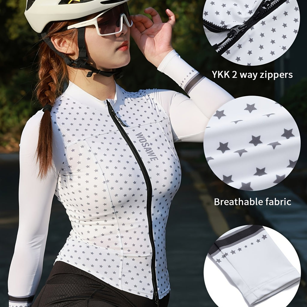 WOSAWE Women's Breathable Reflective Cycling Jersey - Full-Zip Long Sleeve Outdoor Sports Jacket with Adjustable Cuff, Polka Dot Design, Lightweight & Stretchy Fabric for Spring\u002FSummer\u002FFall, Cycling Accessories
