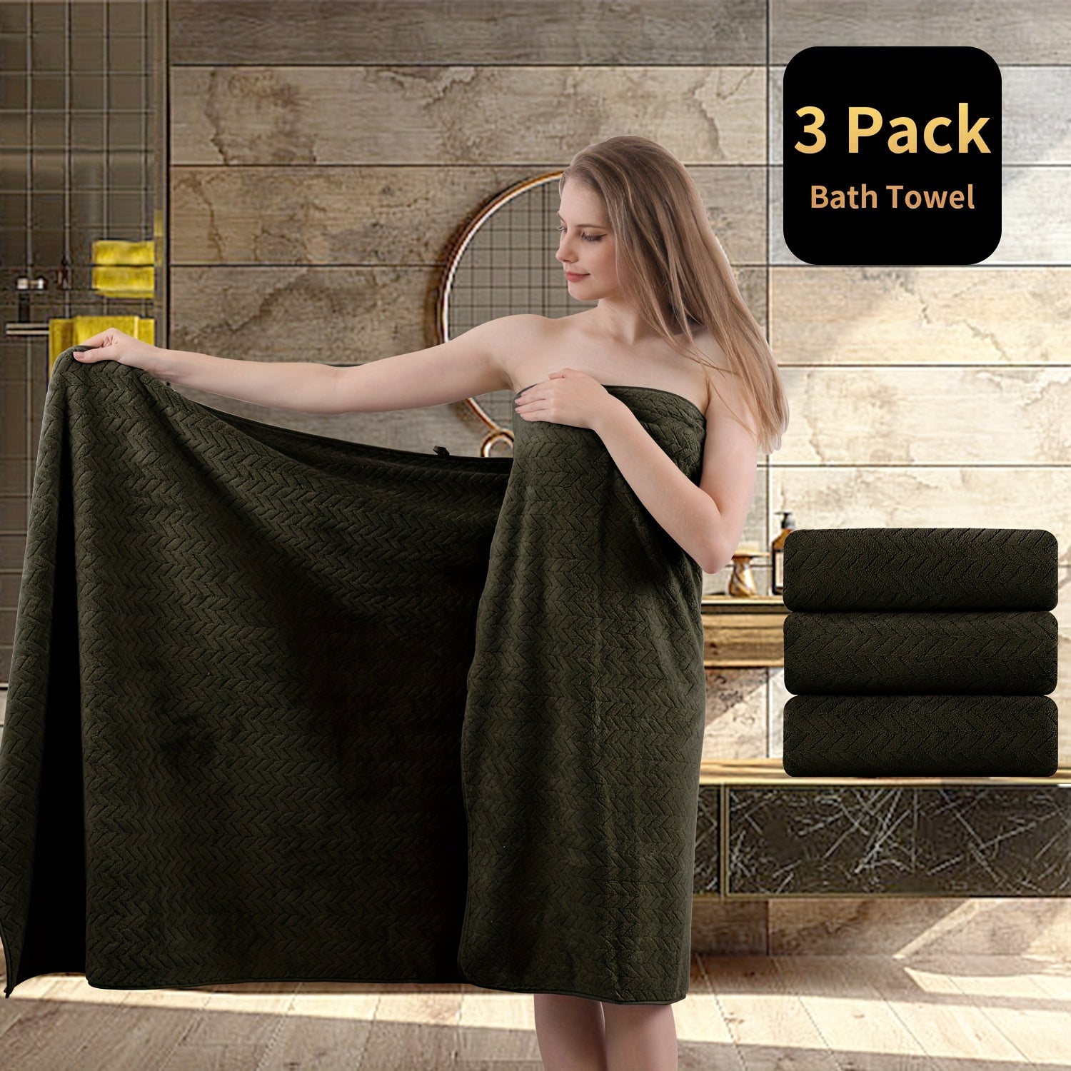 Set of Three Extra- Bath Towels, Measuring 35\