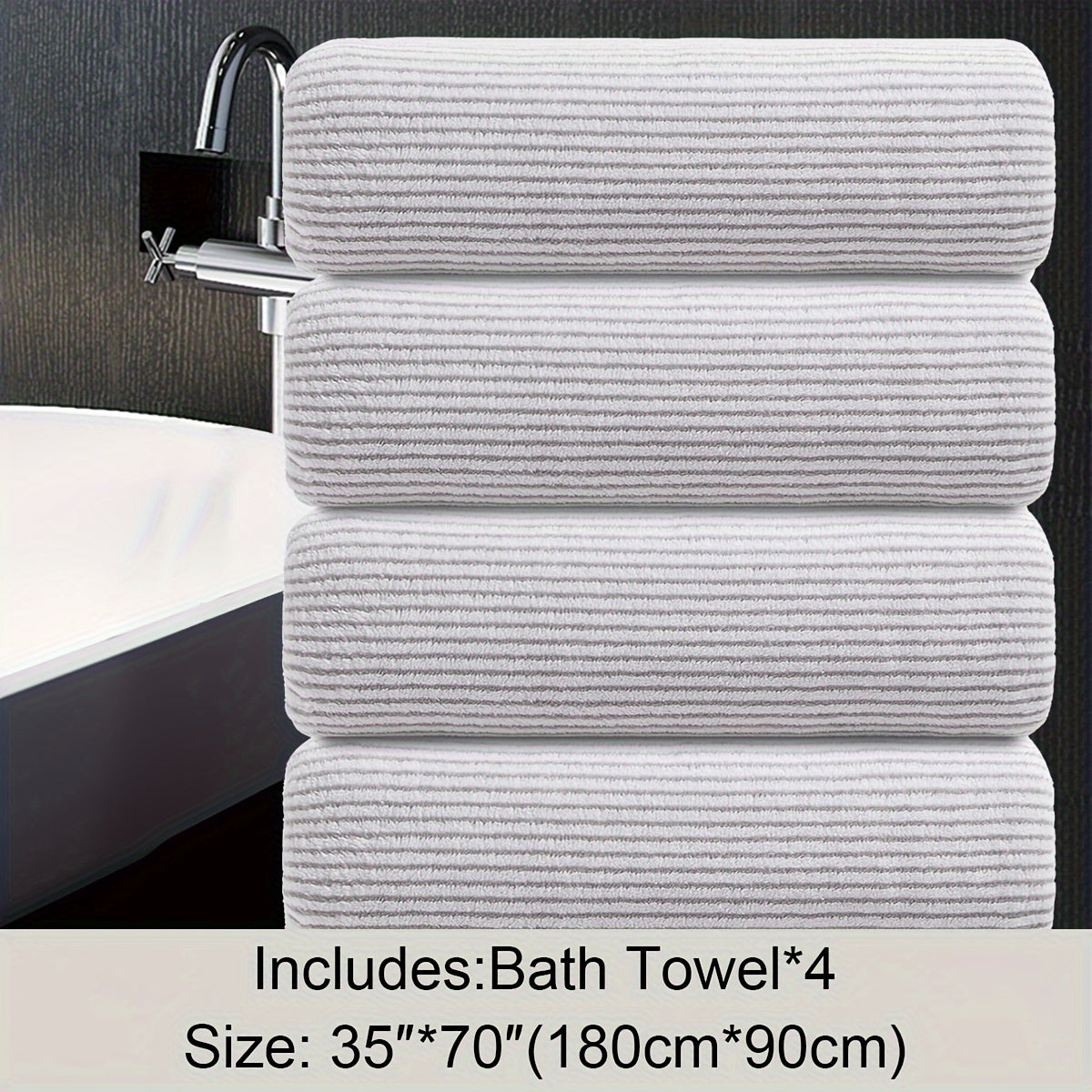 4 Piece Oversized Striped Bath Towel Set 35 x 70 Inches 750 GSM, Highly Absorbent & Quick Dry & Ultra-soft Showering Towel for Gym Bathroom Spa, Ideal Bathroom Supplies, Include 4 Pack Extra Large Bath Sheet