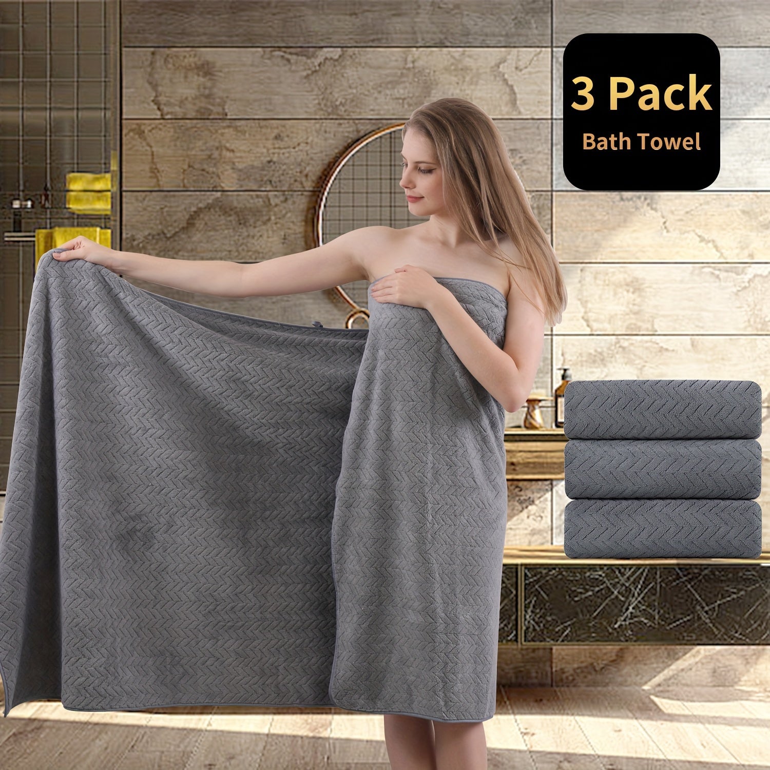 Set of Three Extra- Bath Towels, Measuring 35\