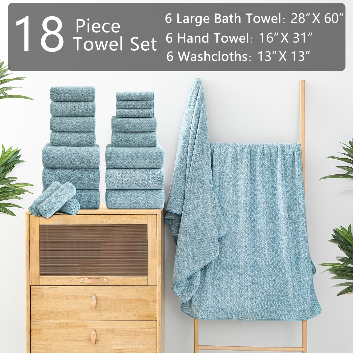 Set of 18 Bath Towels Made from 100% Microfiber, Designed for Family Bathrooms. Includes 6 Bath Towels, 6 Hand Towels, And 6 Washcloths. These Quick-Drying, Highly Absorbent Towels Are Ideal for Home Use, Hotels, Spas, And Outdoor Activities