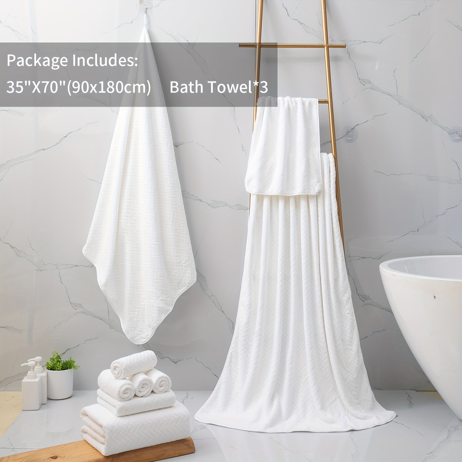 Set of Three Extra- Bath Towels, Measuring 35\