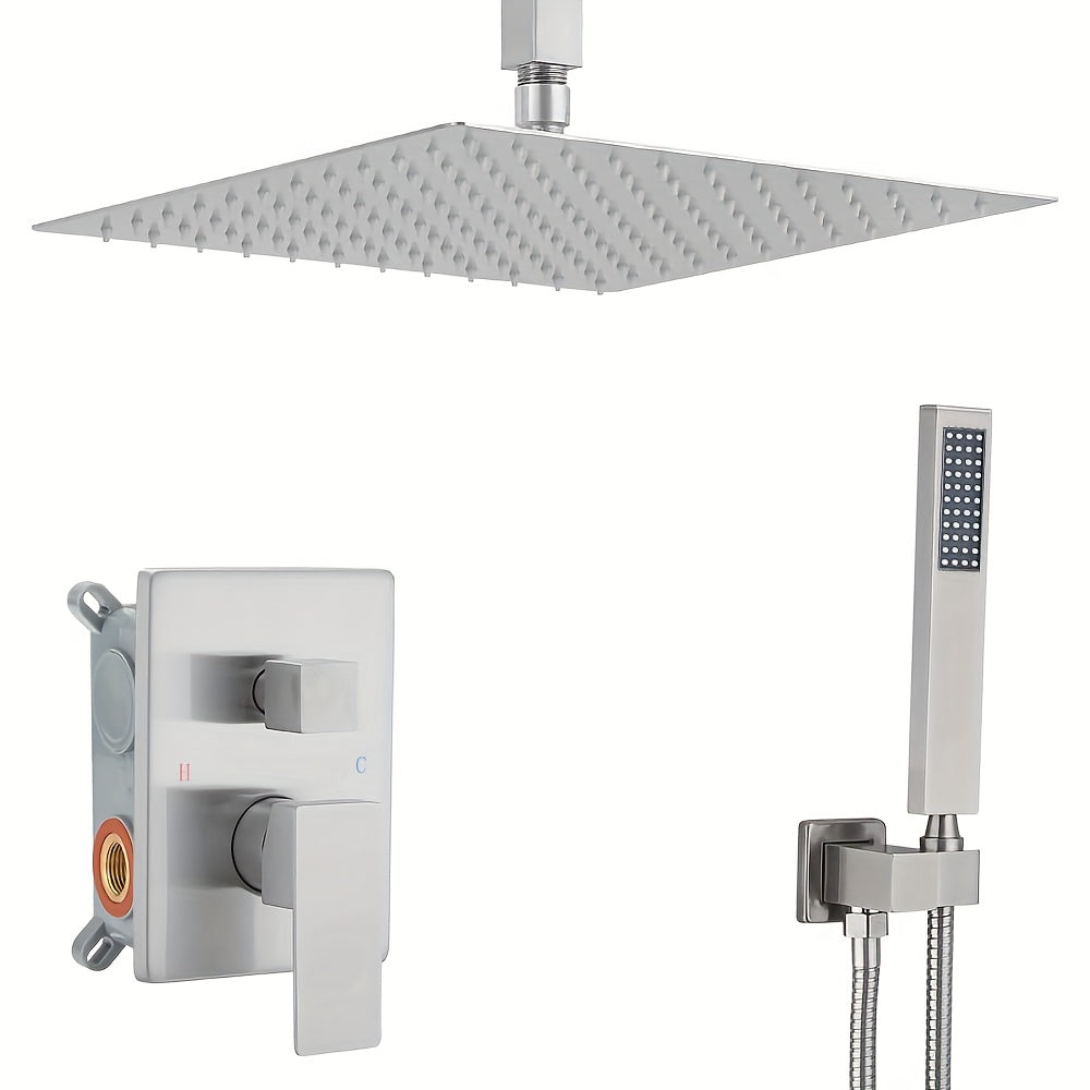 10 12 16 Inch Ceiling Mounted Shower System Rain Mixer Shower Combo Set Rainfall Shower Head System Matte Black Shower Faucet Rough-in Valve Body And Trim Included