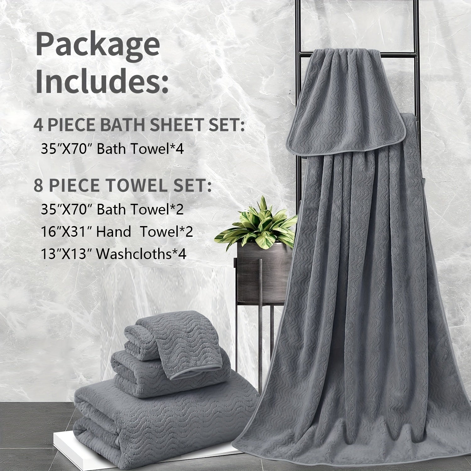 Oversized Bath Towels Set Ultra Soft Thick Fluffy Towel Highly Absorbent Quick Dry Bathroom Towel For Bathroom Hotel Home Essentials Microfiber Bath Towel Set Perfect Bathroom Supplies