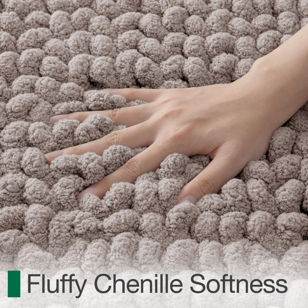 Luxury Chenille & Bedside - Thick High-Pile Fast-Drying Bath with Anti-Slip TPR Backing, Beige Soft Mat Suitable for Bathroom, Laundry Room, Bedroom Floors