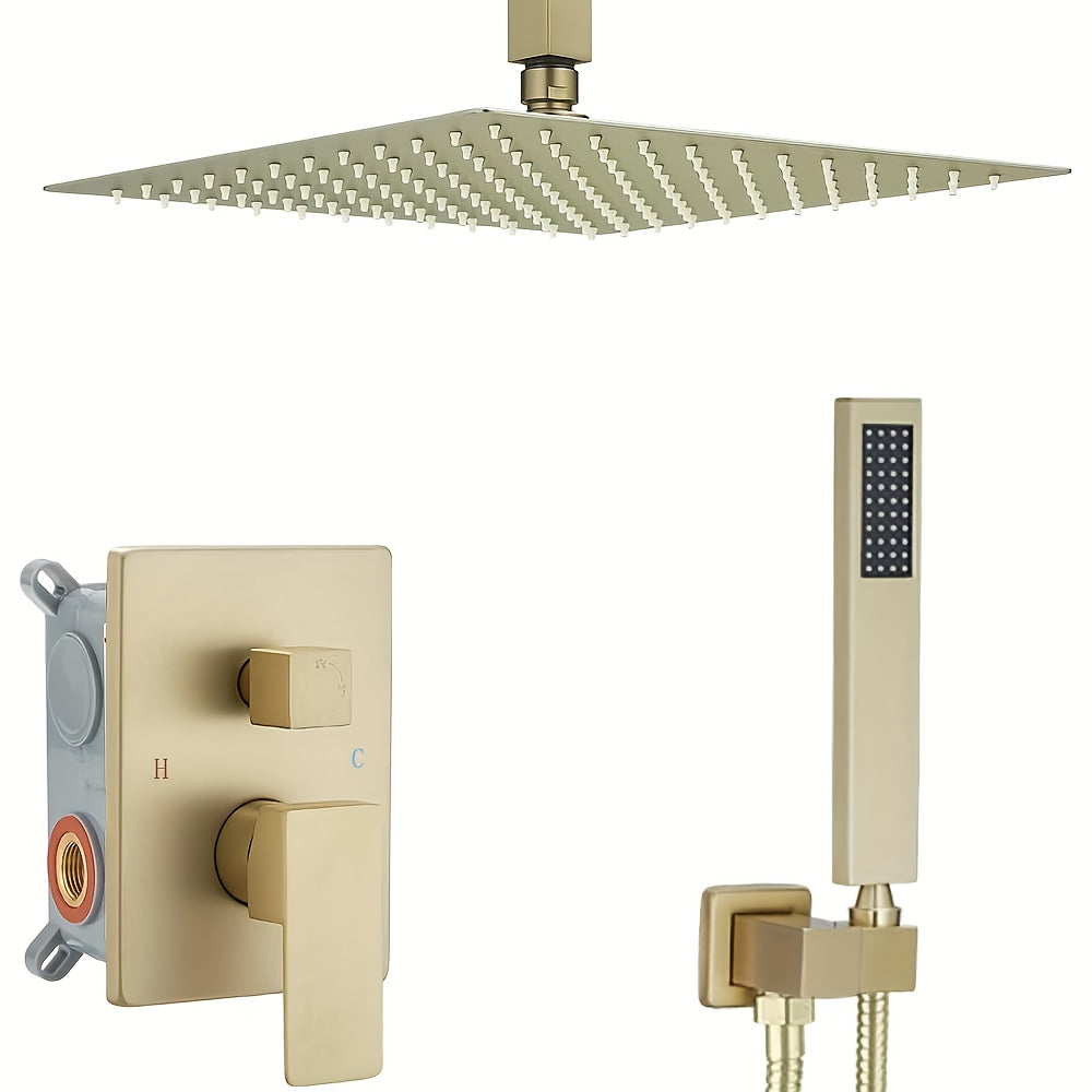 10 12 16 Inch Ceiling Mounted Shower System Rain Mixer Shower Combo Set Rainfall Shower Head System Matte Black Shower Faucet Rough-in Valve Body And Trim Included