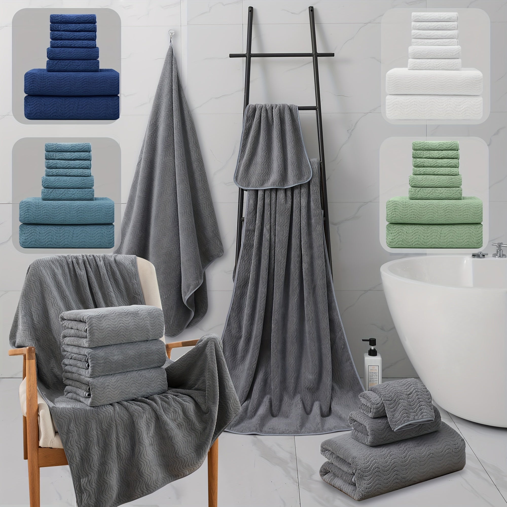 Oversized Bath Towels Set Ultra Soft Thick Fluffy Towel Highly Absorbent Quick Dry Bathroom Towel For Bathroom Hotel Home Essentials Microfiber Bath Towel Set Perfect Bathroom Supplies